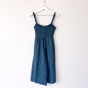 Elliatt Alanis Deep Jade Linen Blend Smocked Lace Up Wide Leg Jumpsuit Small